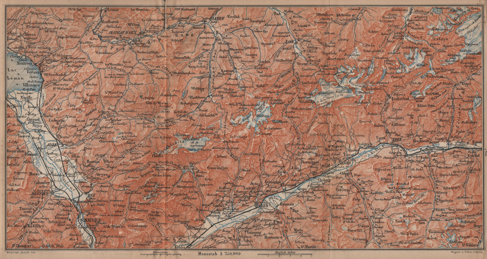 RHONE VALLEY. Gryon Villars Leysin Diablerets Crans-Montana Gstaad 1899 map